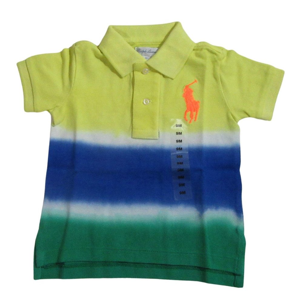 Ralph Lauren Polo Baby Boys Short Sleeve Dip Dye Shirt Yellow / Blue/ Green